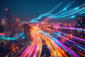 Vibrant city lights at night, a Photo by Beautiful things