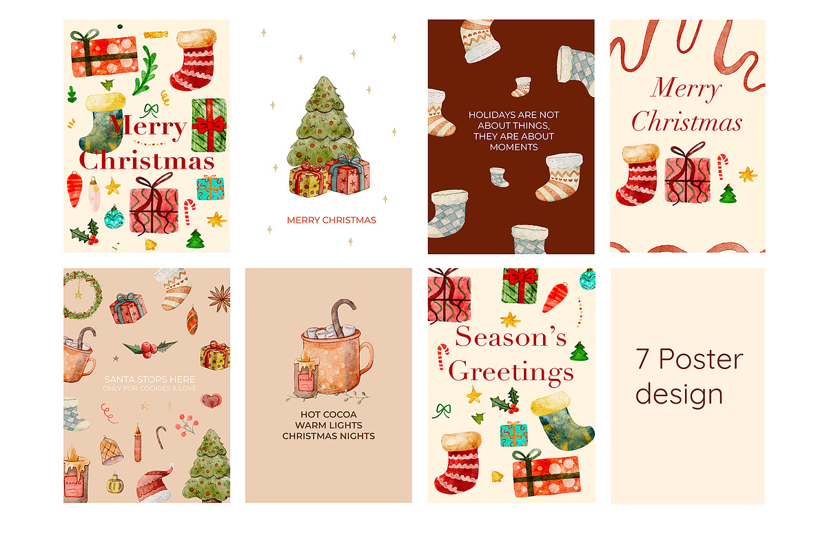 Watercolor Christmas Posters, an Illustration by KlymchukArtworks (Photo 3 of 9)