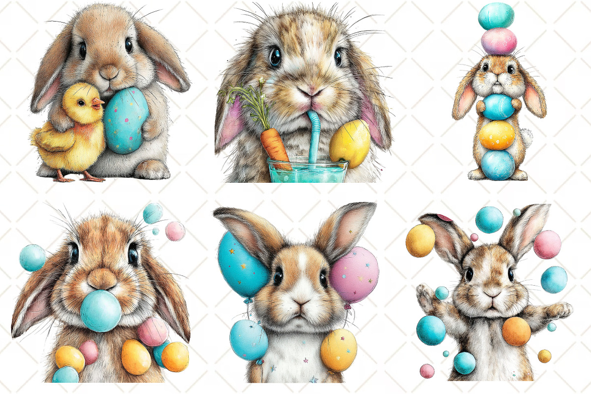 Whimsical Easter Bunny Clipart, an Illustration by Black Bird Studio (Photo 4 of 6)