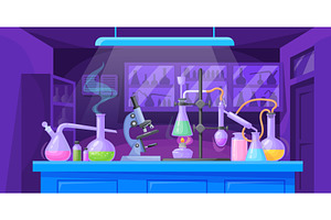 Chemical lab table. Chemistry night, an Illustration by Stock-Smart-Start
