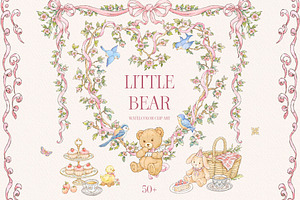 Teddy Bear Pink Watercolor Clipart, a Decorative Illustration by Ekaproeka