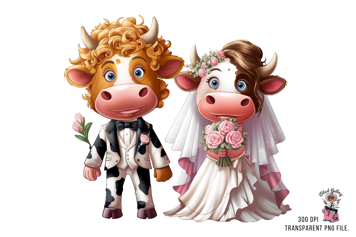Cow Wedding Couple PNG Bundle, a Graphic by Clipart Bloom (Photo 4 of 15)