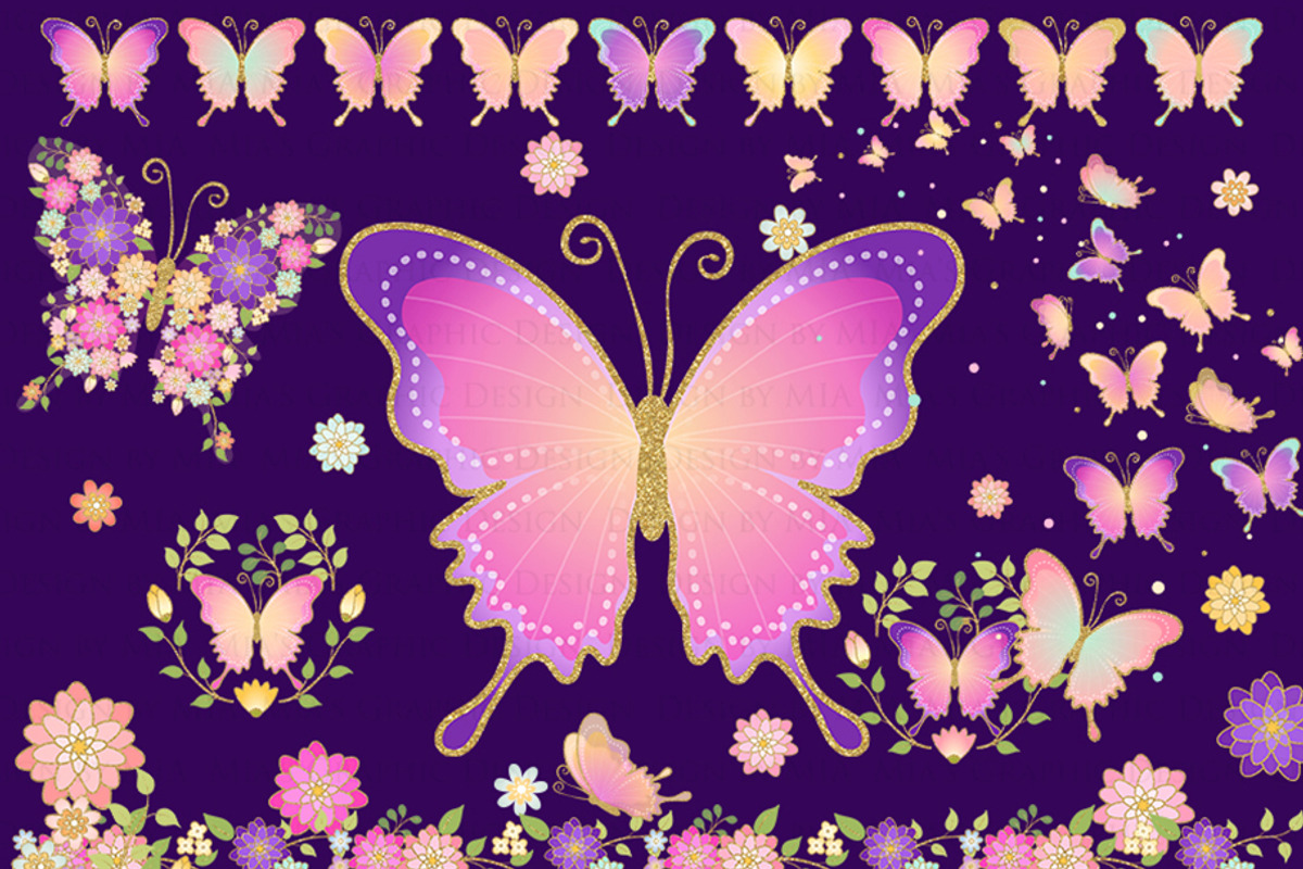Butterflies and Flowers Gold Glitter, an Illustration by Mia's Graphic Design (Photo 5 of 11)