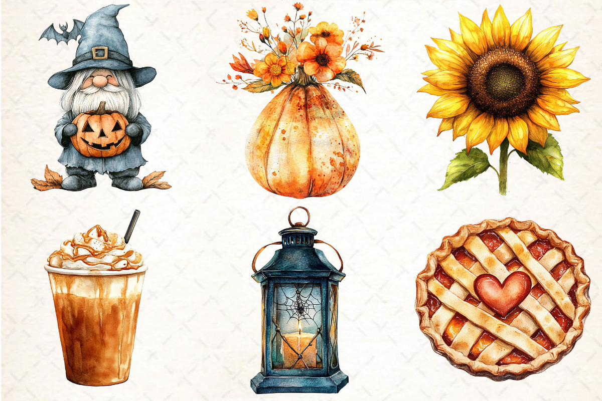 Watercolor Halloween & Fall Clipart, an Illustration by DreamCafeArt (Photo 3 of 7)