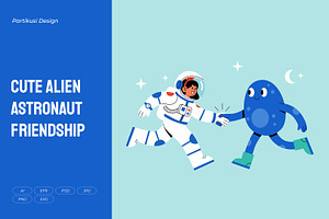 Cute Alien Astronaut Friendship, a Person Illustration by Partikusi Design