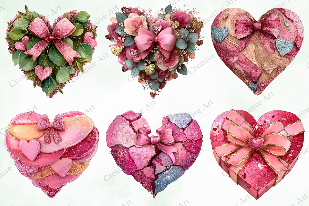 Watercolor Valentine Heart Clipart, an Illustration by Creative Art (Photo 8 of 9)