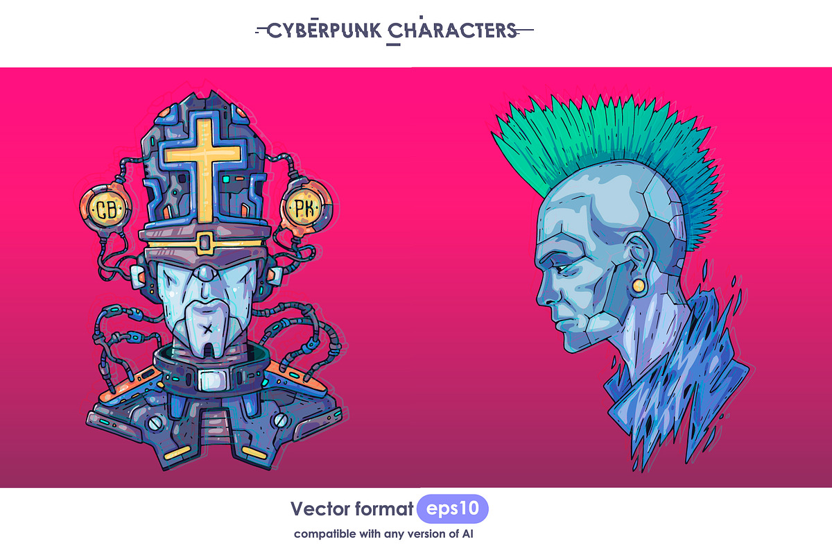 16 Cyberpunk Characters, a Technology Illustration by Andrew_Derr (Photo 2 of 8)