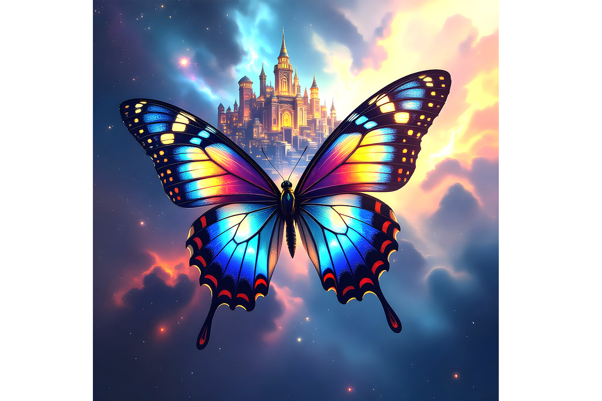 Butterfly Space Castle, an Animal Illustration by Sharon Schwalbe
