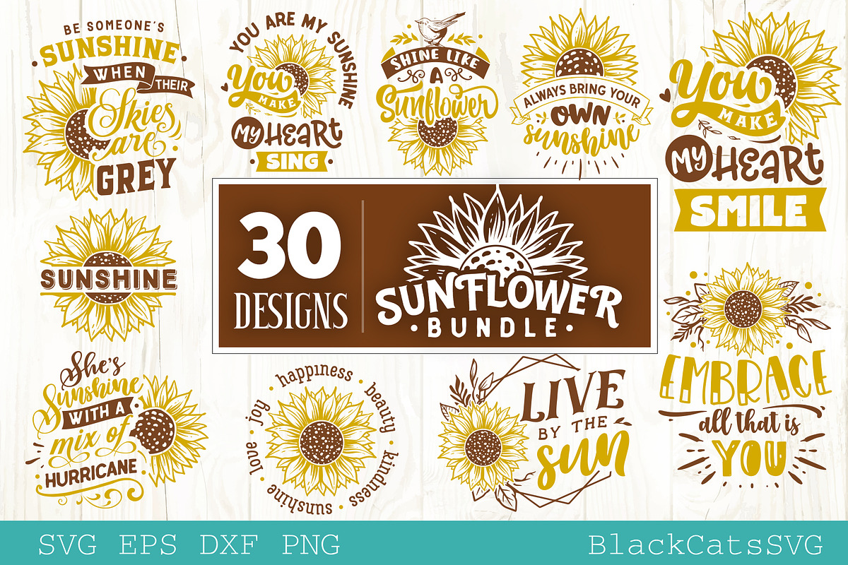 Sunflower SVG bundle 30 designs, an Illustration by BlackCatsMedia (Photo 5 of 6)