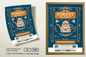 Folk Art Forest Tea Party Flyer, a Flyer Template by Hole Hope Design