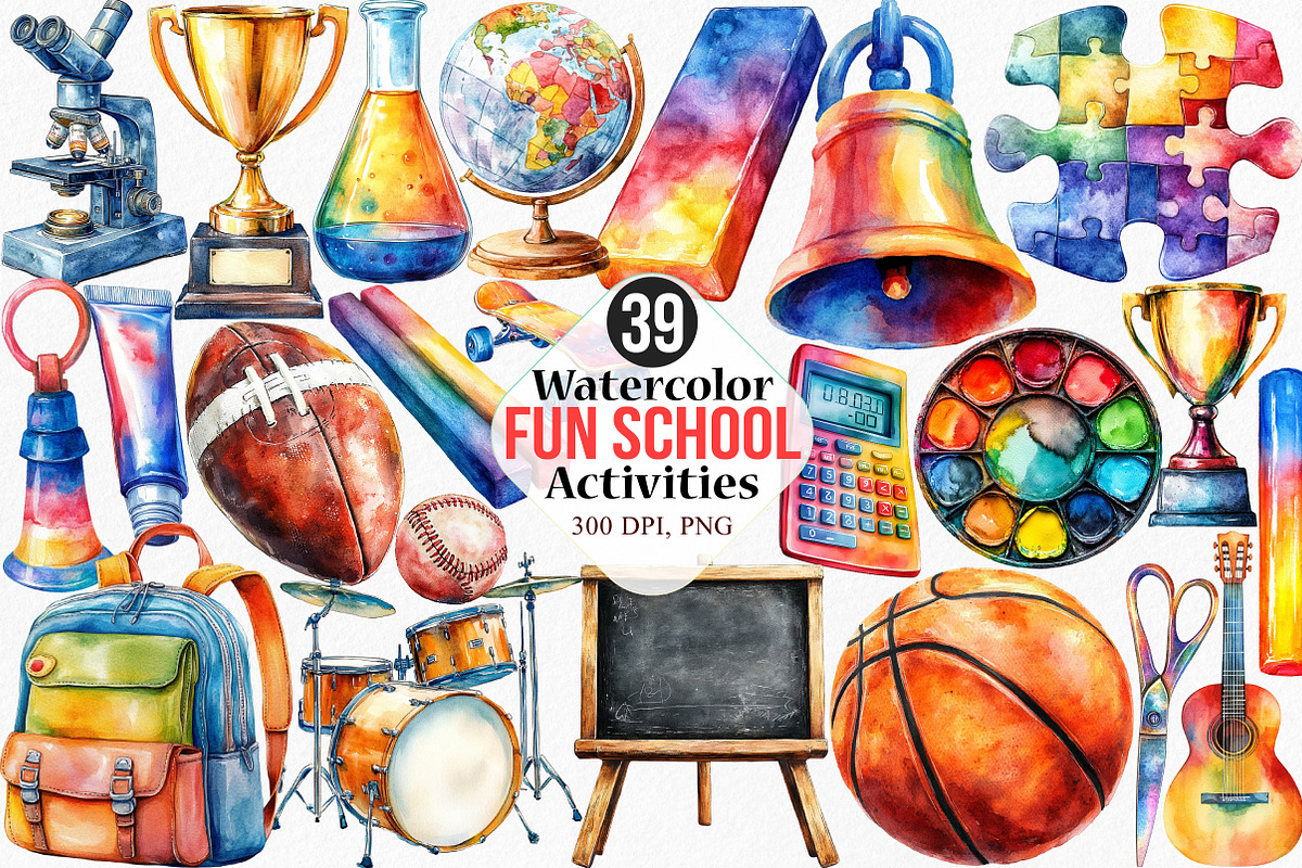 Fun School Activities Clipart, an Illustration by Canvas Craft (Photo 1 of 7)