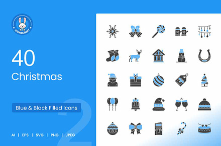 Christmas Blue & Black Icons, an Icon by IconBunny