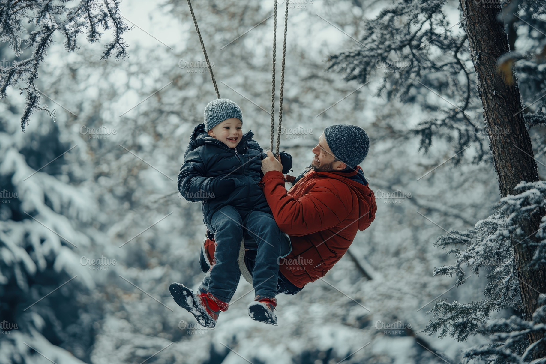 Father enjoys winter fun with son on, a Photo by Iftikhar Alam