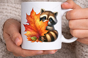 Watercolor Autumn Raccoons Clipart, an Illustration by Canvas Craft (Thumbnail 5 of 7)
