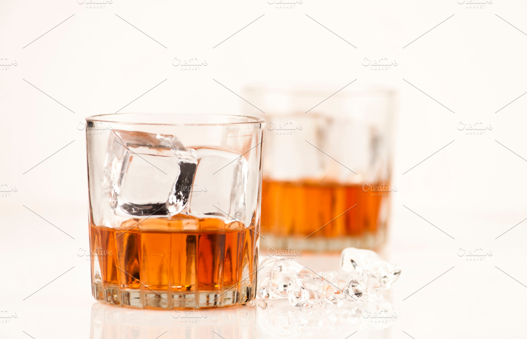 Whisky With Ice Containing Whisky Glass And Ice