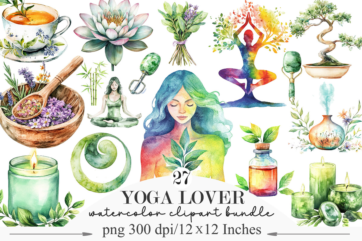 Watercolor Yoga Lover Clipart, an Illustration by Designking (Photo 1 of 5)