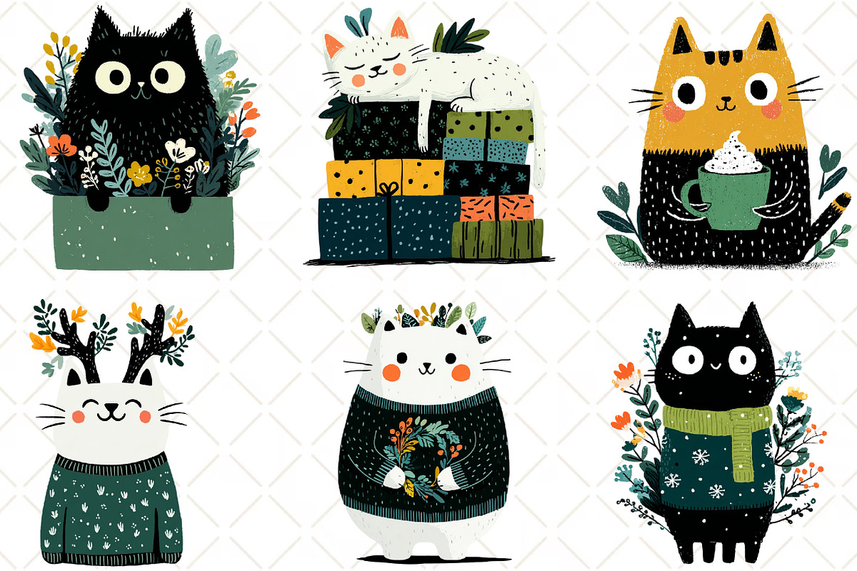Christmas Cat Clipart, an Animal Illustration by Black Bird Studio (Photo 2 of 6)