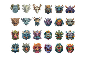 Mask cartoon vector set. Tribal, an Object Illustration by Onyx