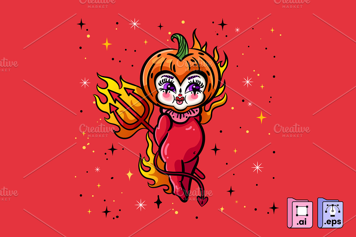 Halloween Pumpkin Devil Baby, a Person Illustration by MISS CHATZ (Photo 2 of 3)