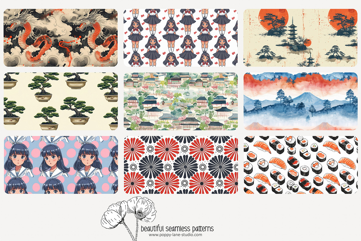 70 Japan seamless pattern, a Pattern Graphic by Poppy Lane Studio (Photo 4 of 10)