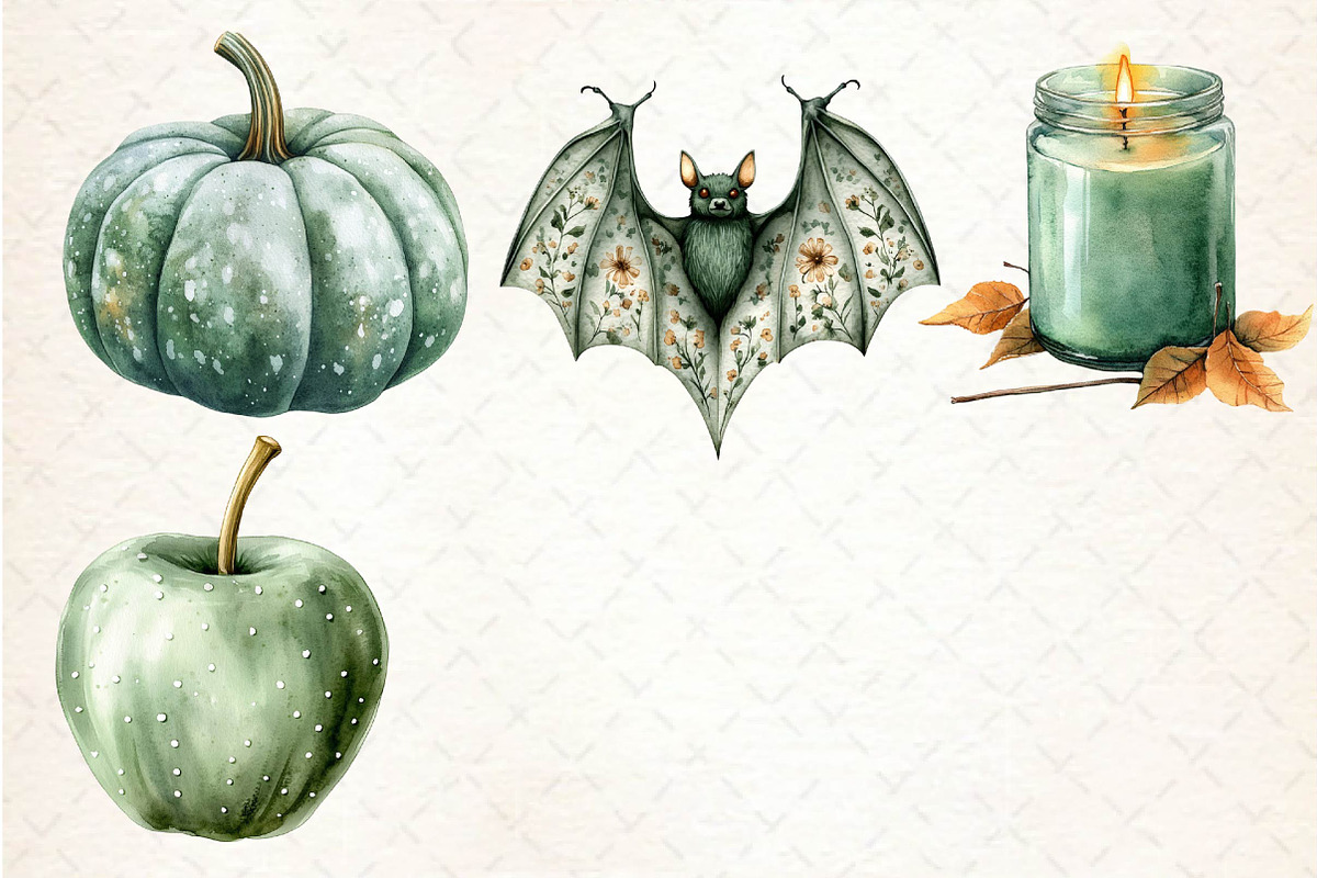 Sage Green Halloween Clipart, an Illustration by Dream Creation (Photo 7 of 7)