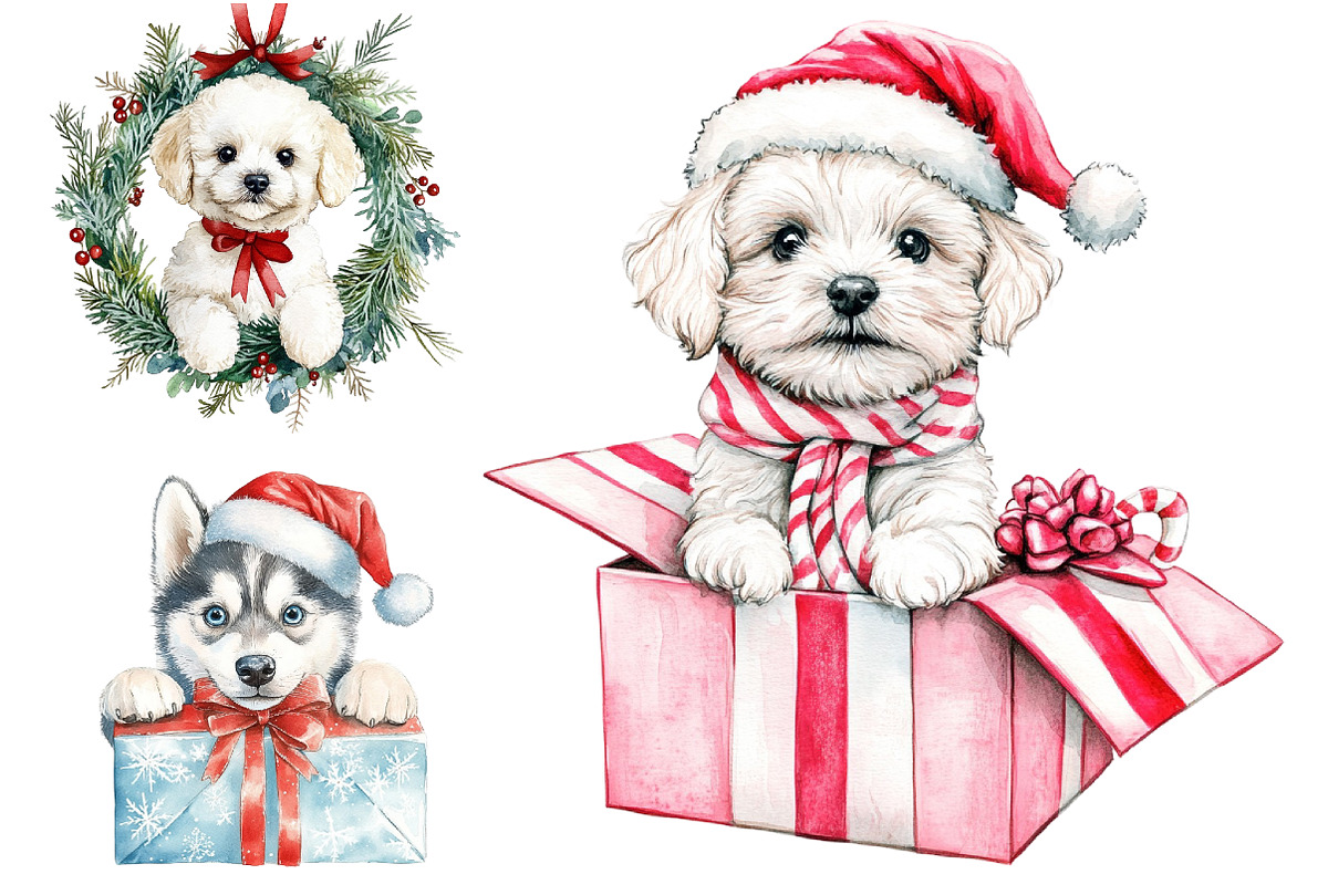 Cute Christmas Dogs Clipart, a Seasonal Illustration by CitraGraphics (Photo 4 of 5)