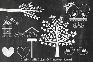 Chalkboard Love Bird & Heart Tree
