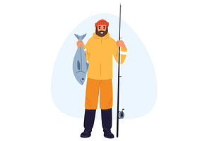 Fisherman with beard and fishing rod, a Sport Illustration by Vectorbuum