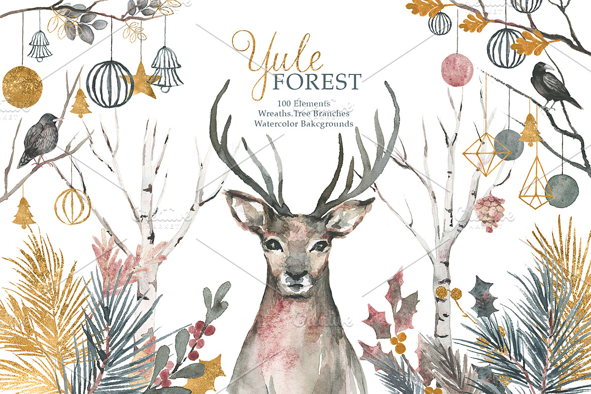 Scandinavian Winter Watercolor Set, an Animal Illustration by RhianAwni (Photo 13 of 13)