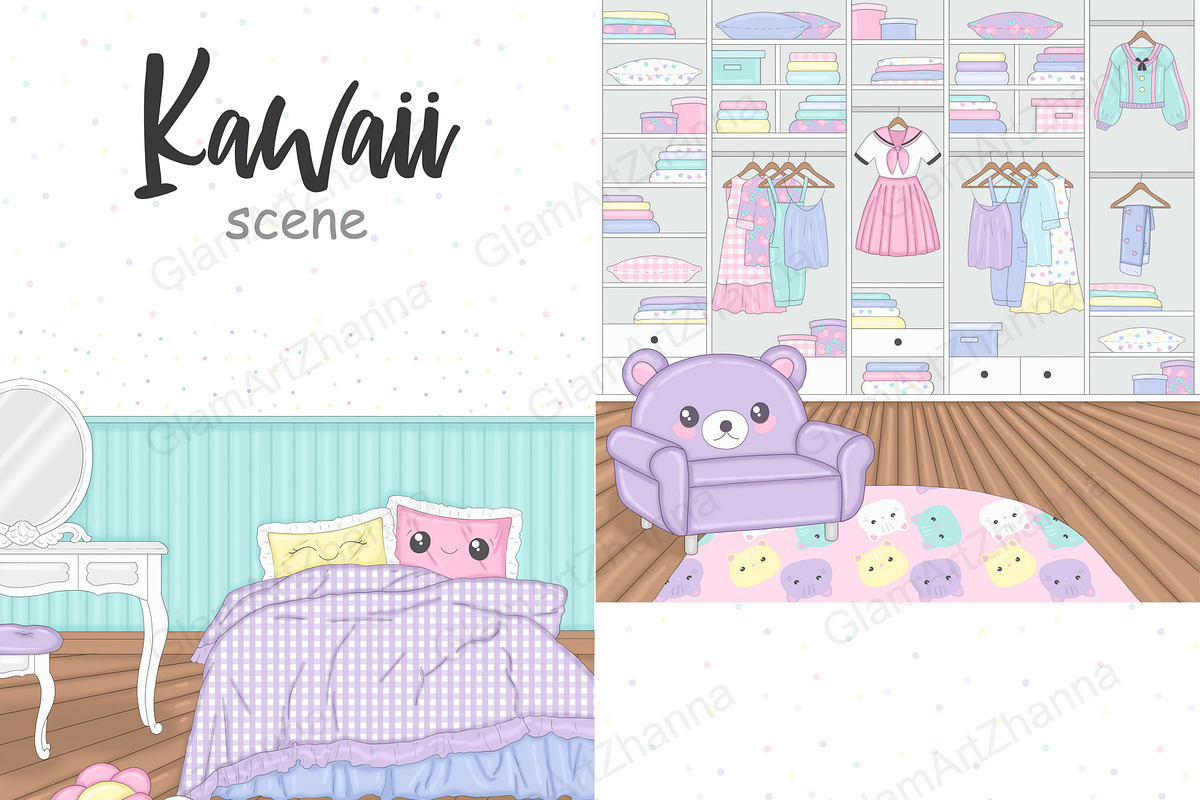 Kawaii Room Illustration, a Decorative Illustration by GlamArtZhanna (Photo 2 of 3)