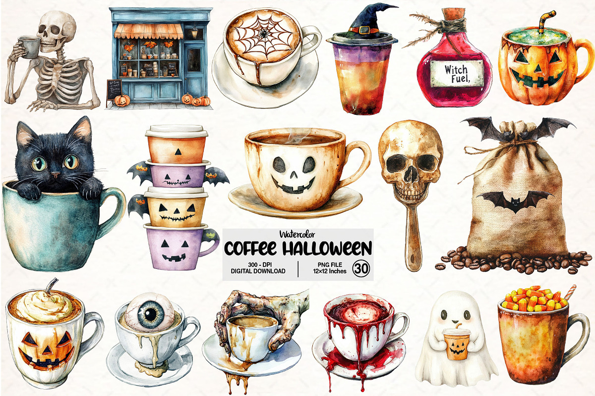 Coffee Halloween Bundle SVG Designs, an Illustration by Pixels.Craft (Photo 1 of 7)