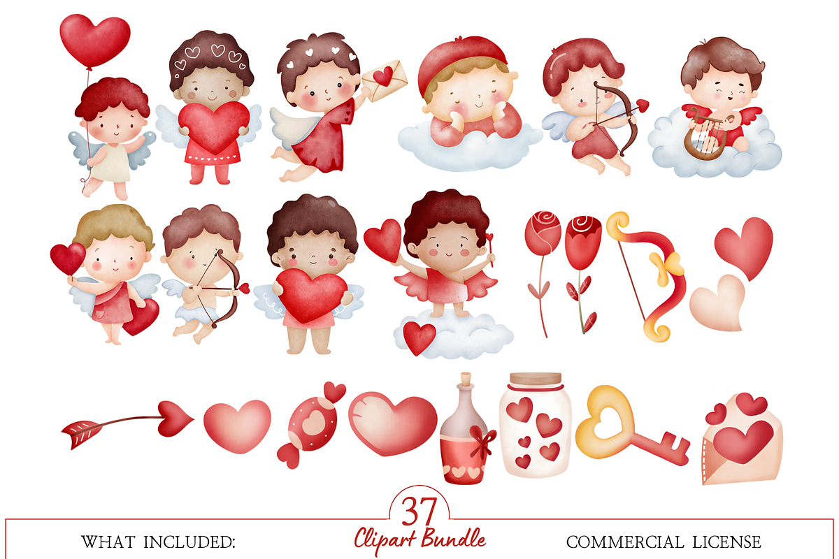 Cute Cupid Valentine Clipart Set, an Illustration by MockupWizard (Photo 2 of 5)