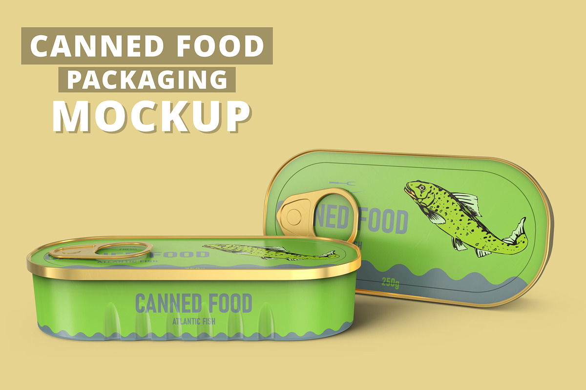 Canned Fish Tin Packaging Mockup, a Cups & Container Mockup by Digitalphaser (Photo 1 of 3)