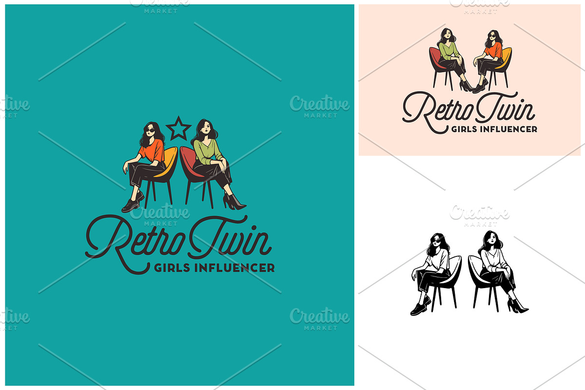 Two Girls Twin Retro Fashion Logo, a Branding & Logo Template by Enola99d