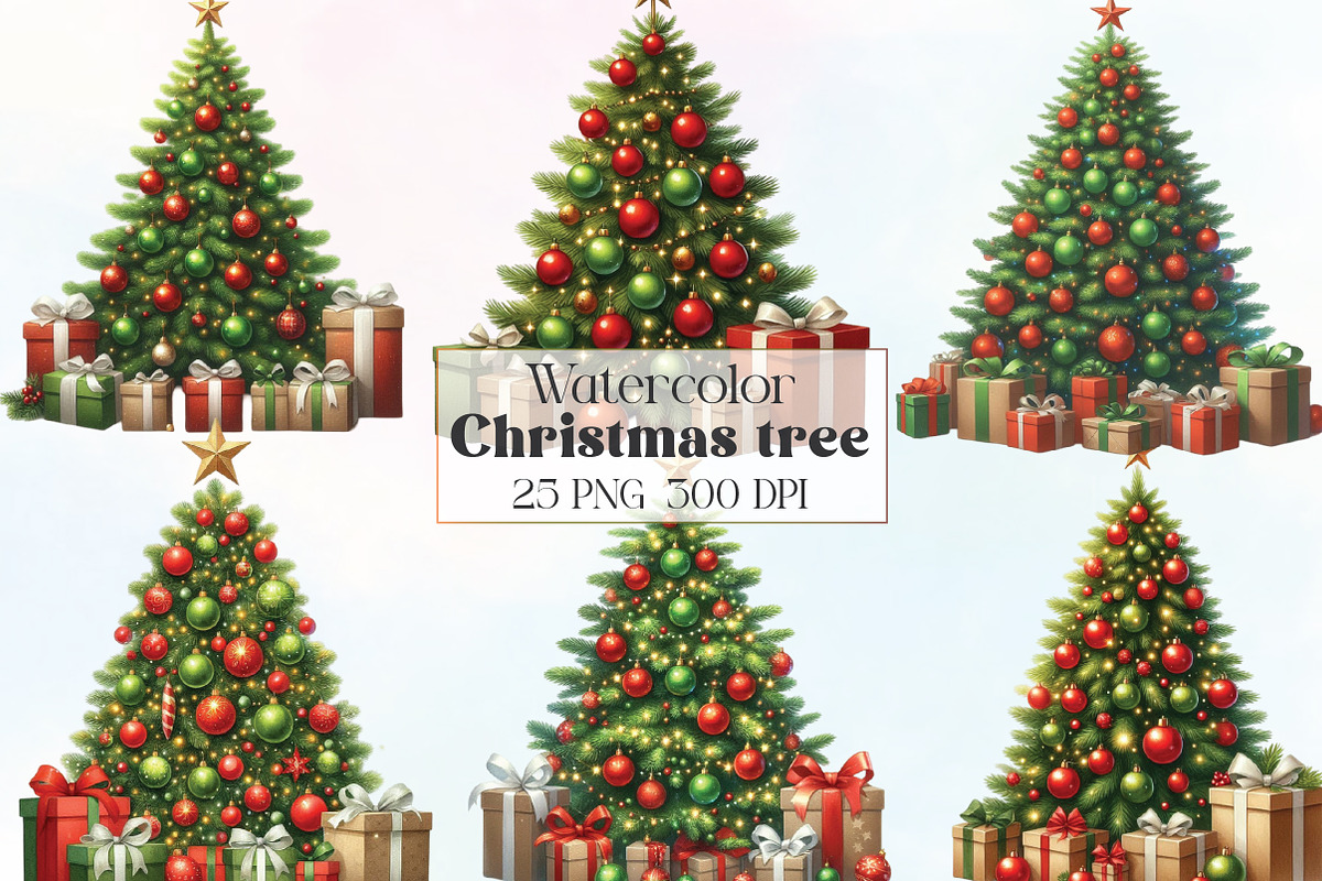 Watercolor Christmas tree Clipart, an Illustration by CraftArtStudio (Photo 1 of 6)