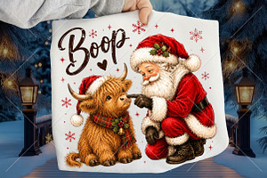 Christmas Santa Boop Highland Cow, a Seasonal Illustration by Canvas Craft