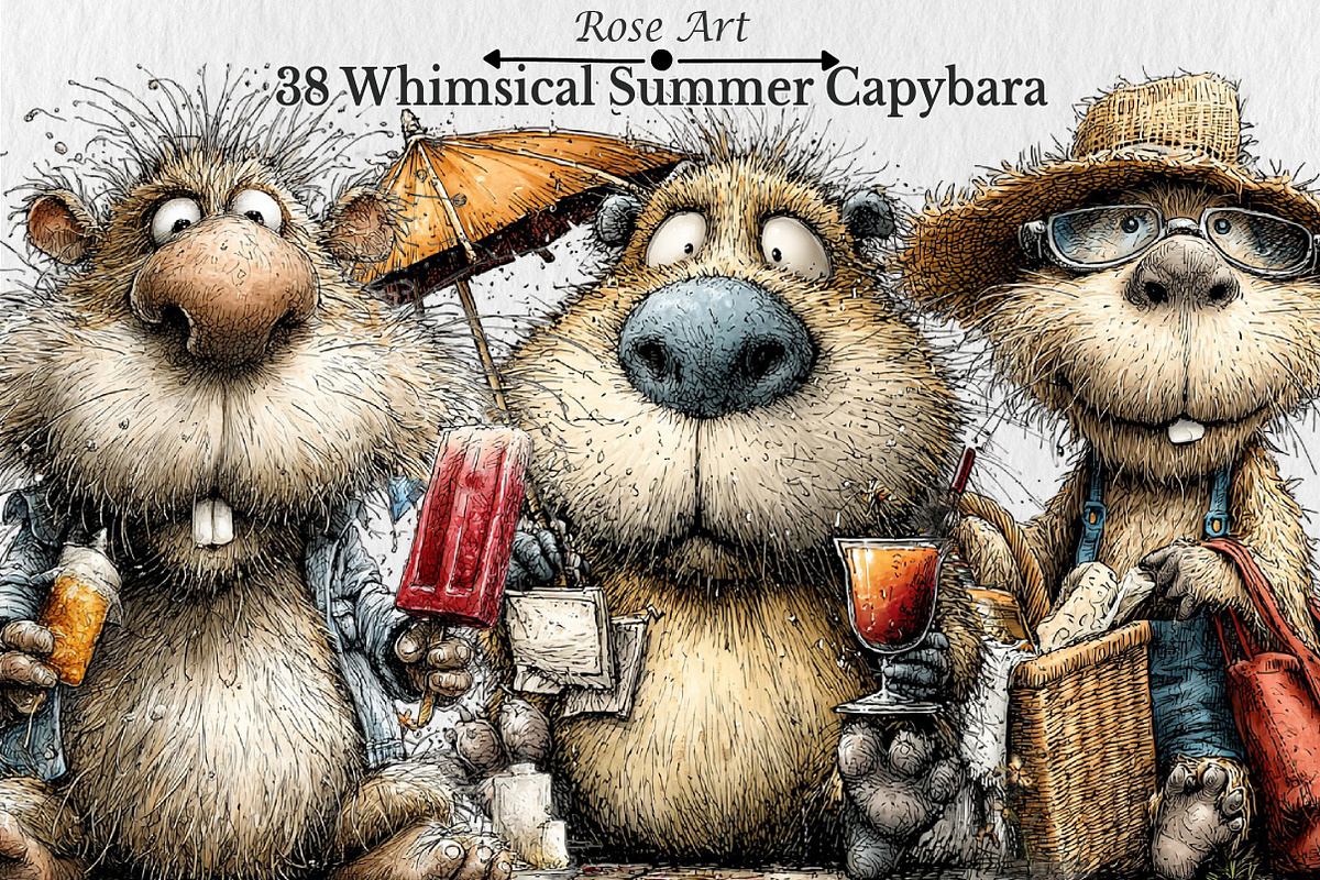 Whimsical Summer Capybara Clipart, a Seasonal Illustration by Rose Art (Photo 1 of 6)