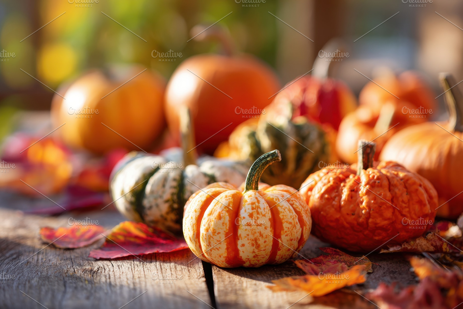 Variety of colorful pumpkins in autumn setting, a Nature Photo by AlyaAnd