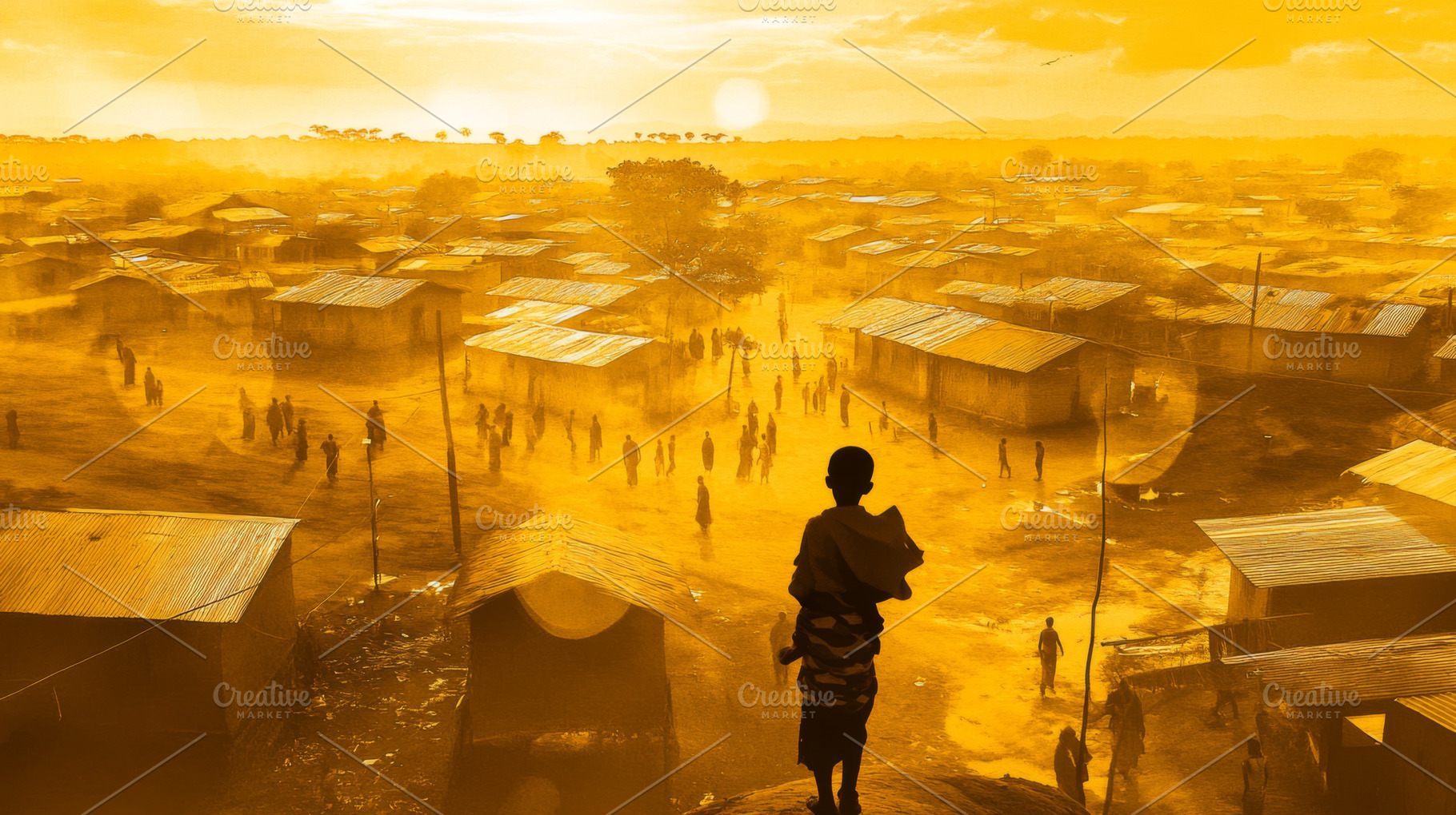 African village life scene with man, a Photo by Dvoevnore photos
