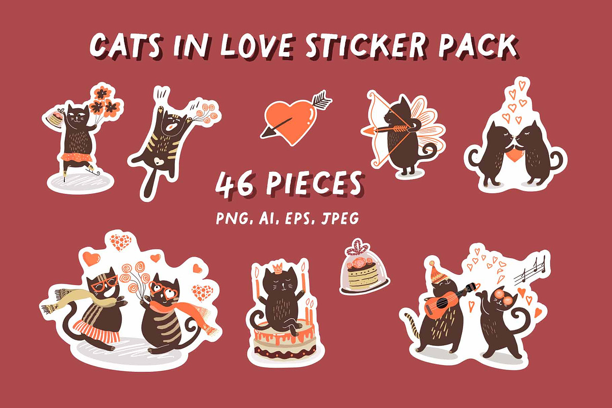 Cats in love sticker pack, an Object Graphic by NataLyaroArt (Photo 1 of 3)