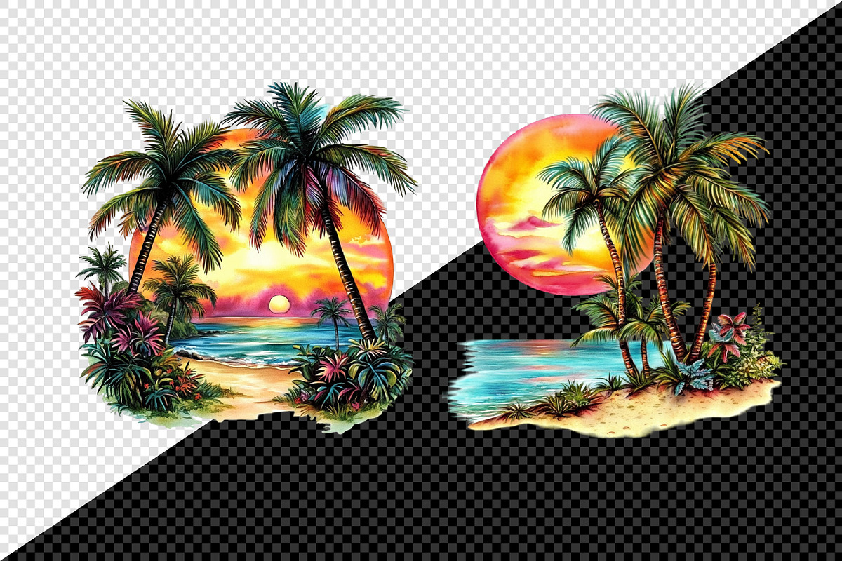Aesthetic Sunset & Palm Tree Clipart, a Seasonal Illustration by Creative Art (Photo 8 of 8)