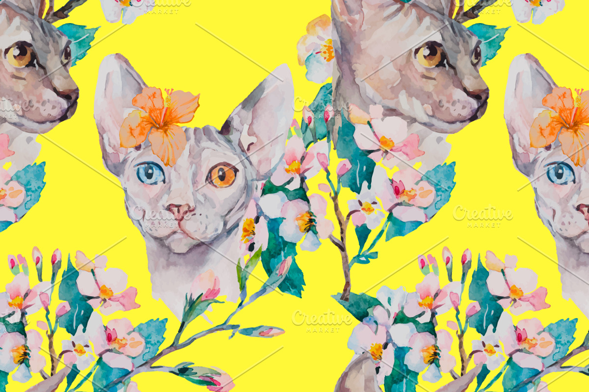 Watercolor Sphynx Cats Set, an Illustration by Elizaveta (Photo 3 of 5)