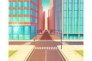 Modern City Empty Crossroads Cartoon