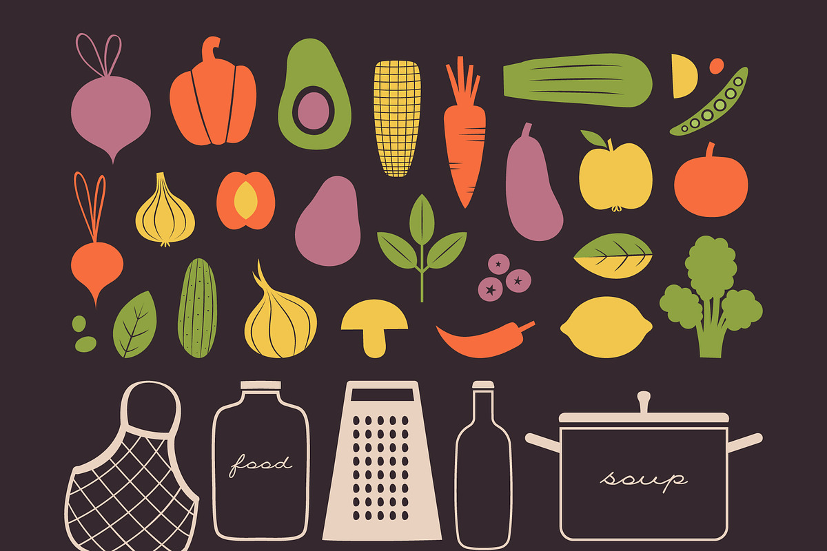 Veganism. Veggies, Fruits & Dishes, a Food Illustration by Renberrry.Store (Photo 15 of 16)