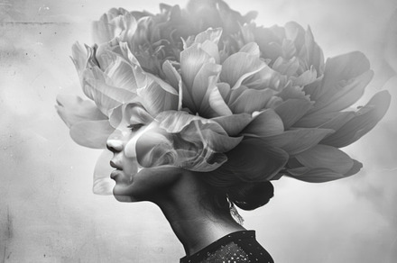 Double Exposure Profile of Woman with Floral Headdress, an Abstract Photo by Natalia Klenova's Shop