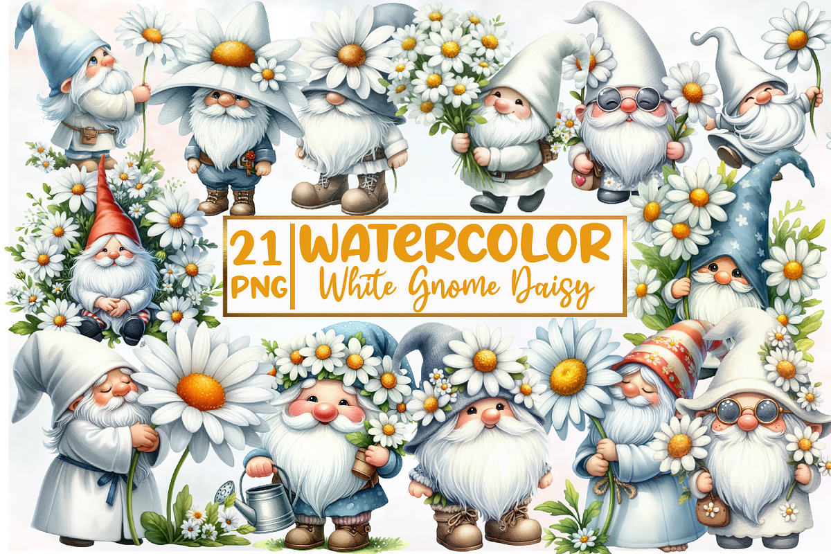 Watercolor  White Gnome Daisy, an Illustration by Designworld (Photo 1 of 6)