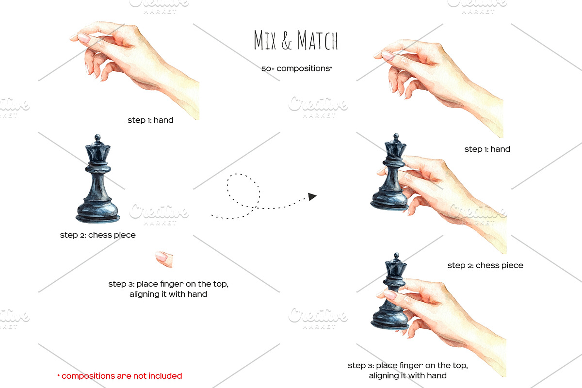Watercolor chess game clipart, an Object Illustration by Art and Funny (Photo 4 of 8)