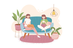 girls at comfy home, an Object Illustration by studiogstock