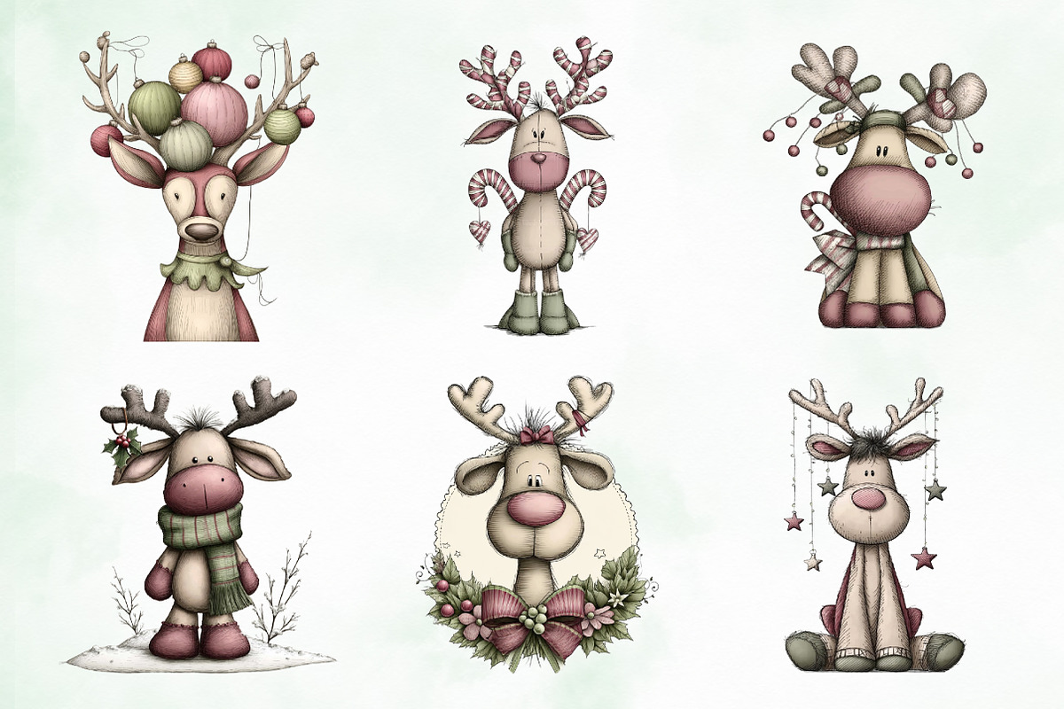 Whimsical Christmas Reindeer Clipart, an Illustration by Creative Art (Photo 6 of 13)