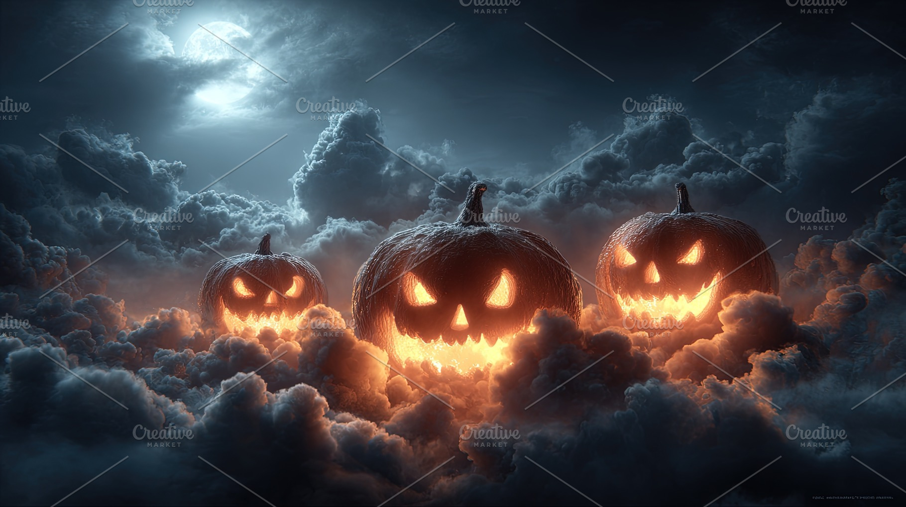 Spooky Jack O’Lanterns In Clouds, a Holiday Photo by Ales Munt